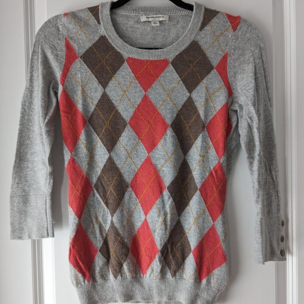 Banana Republic Factory XS grey argyle sweater (3/4 sleeve)